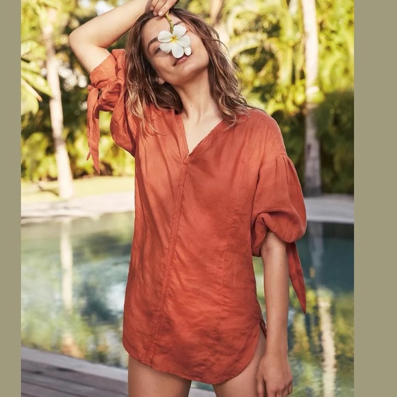 Anthropologie Tops - Anthropologie Ginnie Tied-Sleeve Linen Tunic